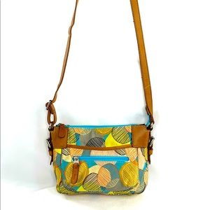 Fossil Blue Blue Mustard Gray Geo Canvas Small Crossbody Bag Purse Organizer